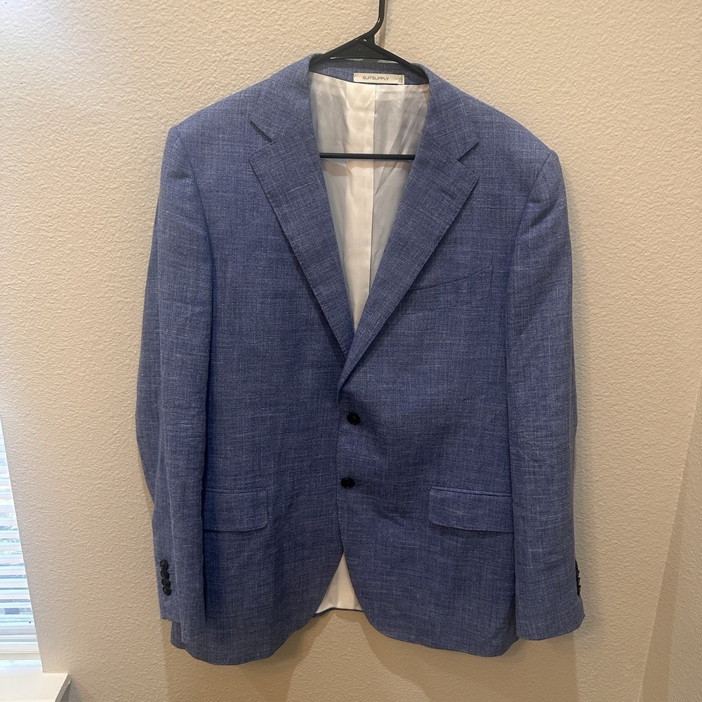 Suitsupply Lazio E Thomas Wool Silk Linen Blue Jacket Blazer Sport Coat 46R 56EU